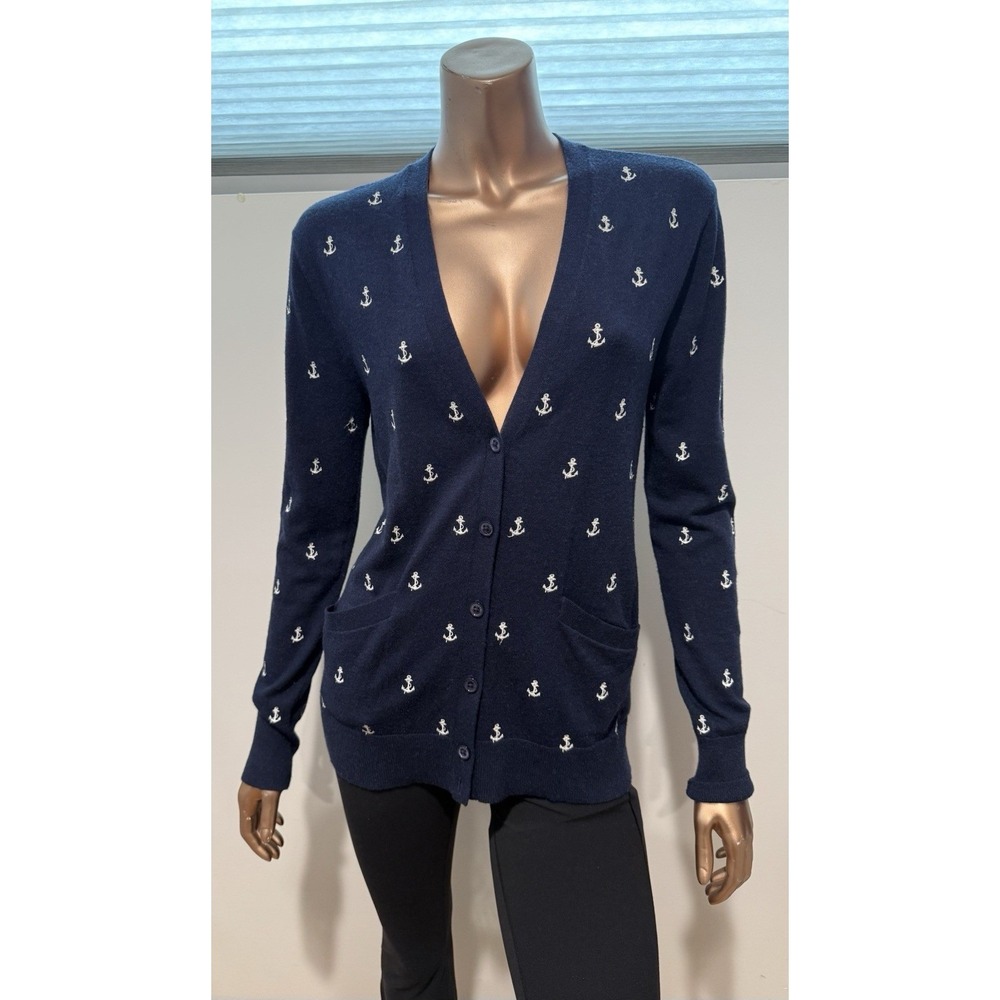 $200 Equipment Coastal Nautical Anchor Sweater Cardigan Preppy Fisherman/XS